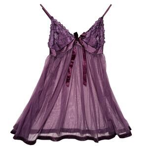 VTG Y2K 00's Purple Sheer Lingerie Babydoll Top S